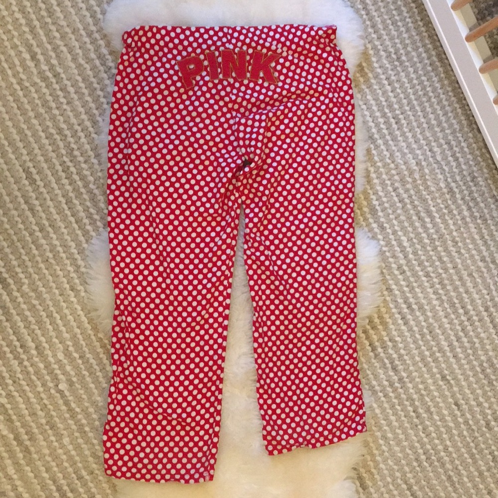 VS Pink flannel pjs bottoms red L pants polka dot